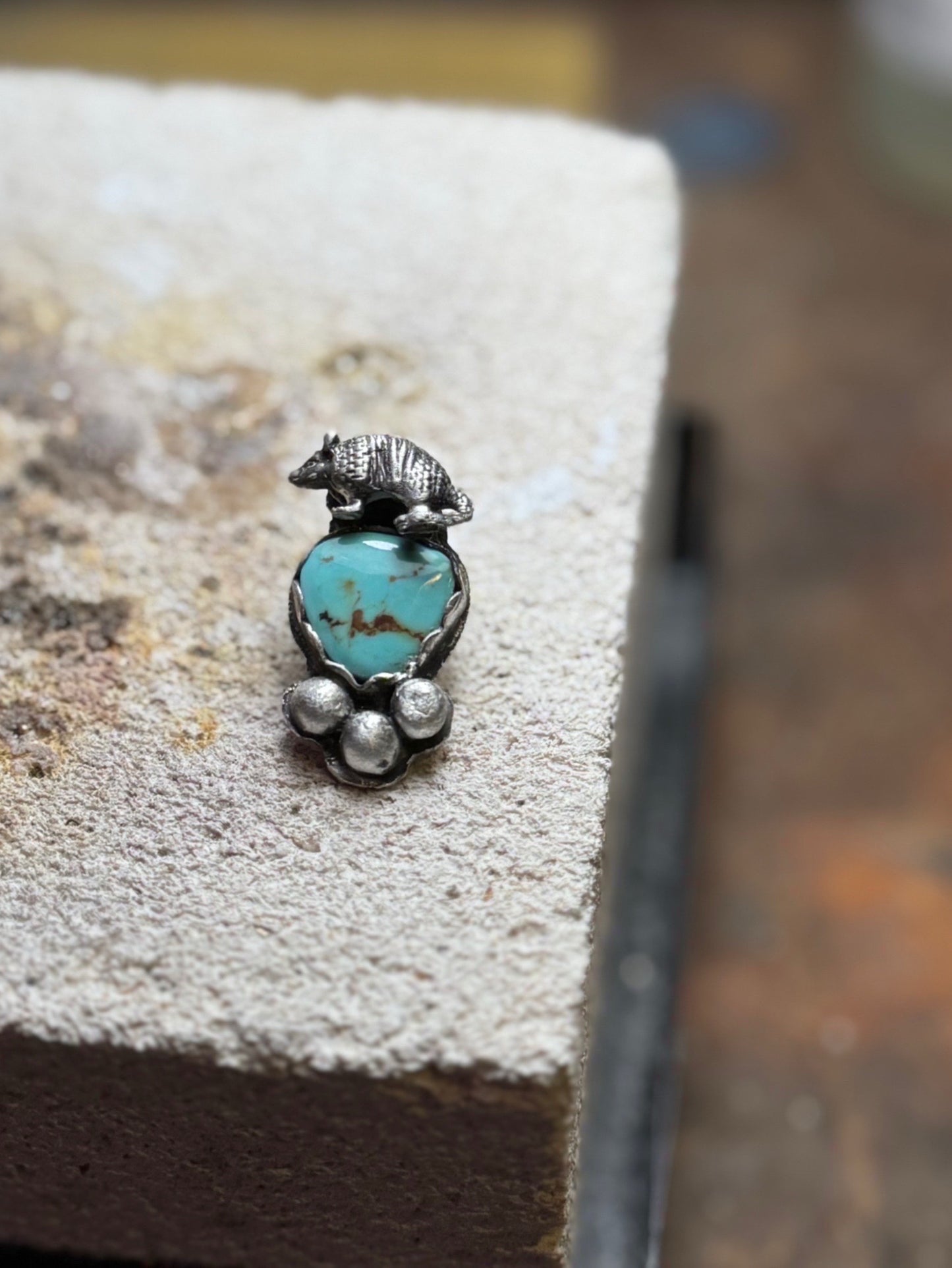 The Amarillo Armadillo Earrings- *Pre Order* Sterling Silver and Kingman Turquoise Armadillo Earrings